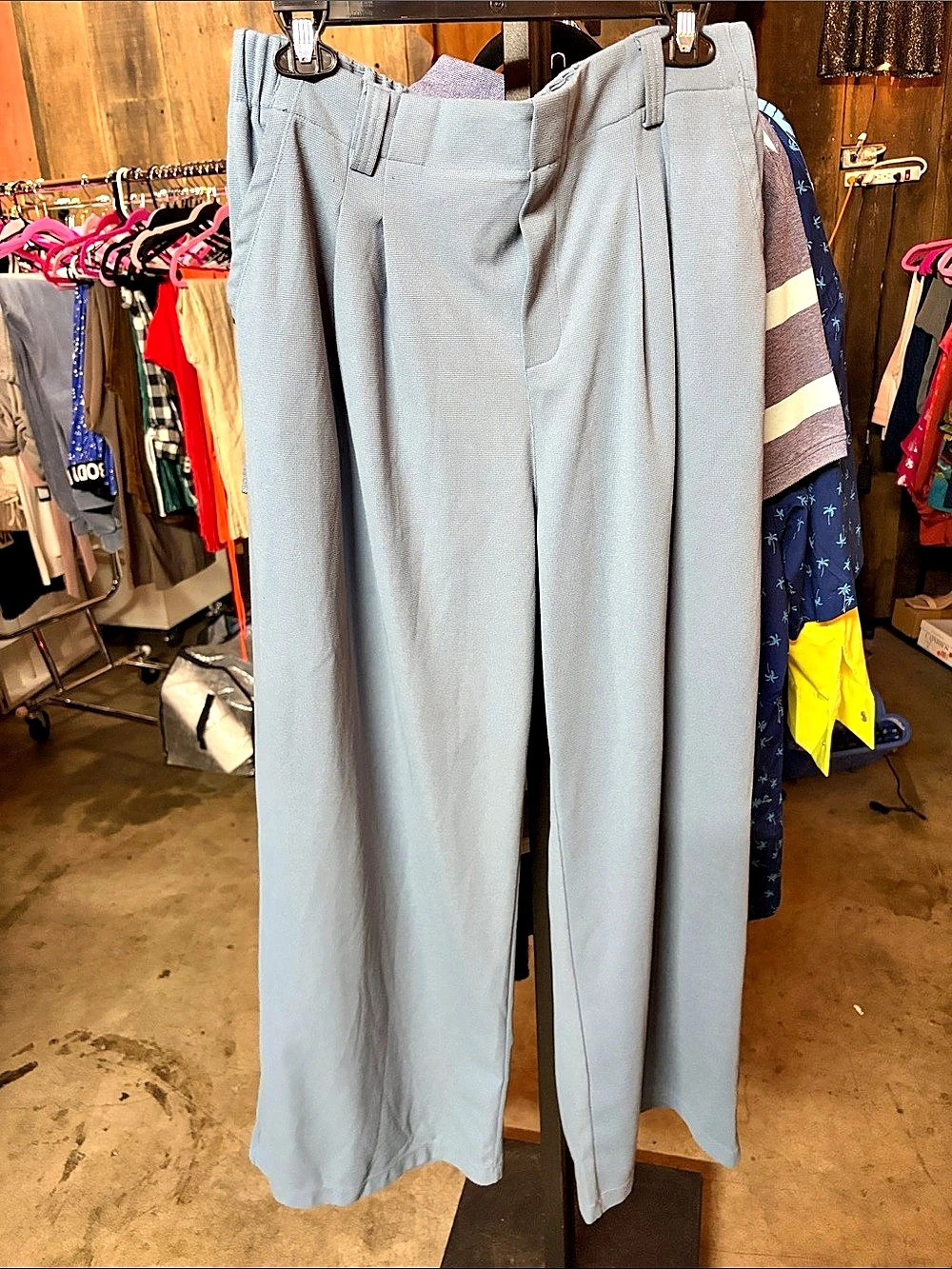 Halara Flex High Waisted Pocket Wide Leg Waffle Work Pants Blue XL